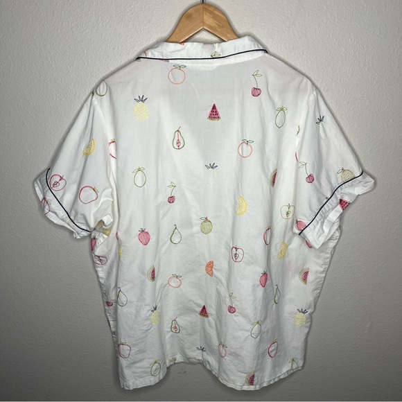 Printfresh Embroidered Fruit Short Sleeve Button Down & Shorts Pajama Set - Picture 8 of 16